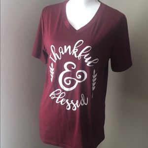 “Thankful and blessed” maroon tee L